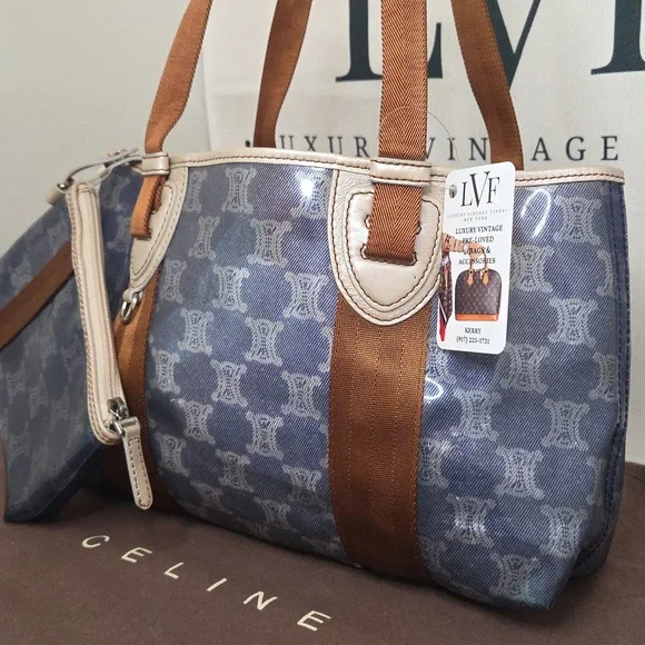 Celine Macadam Triomphe tote PVC/Leather& Pochette Early 2000s excellent cond - Picture 5 of 15